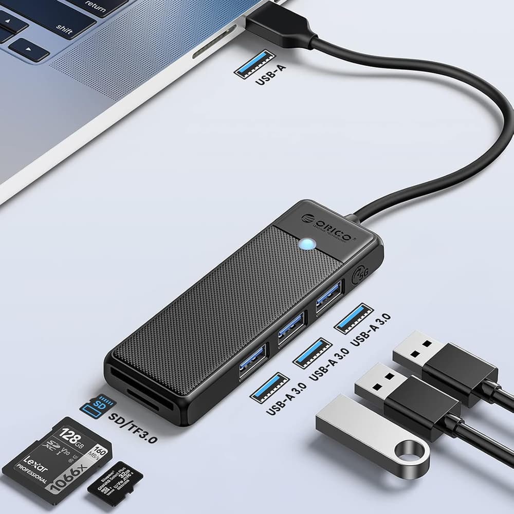 Orico PAPW3AT-U3 USB Hub, 4-port, 3x USB-A 3.0, bralnik kartic microSD/SD, 1 m, črn 2