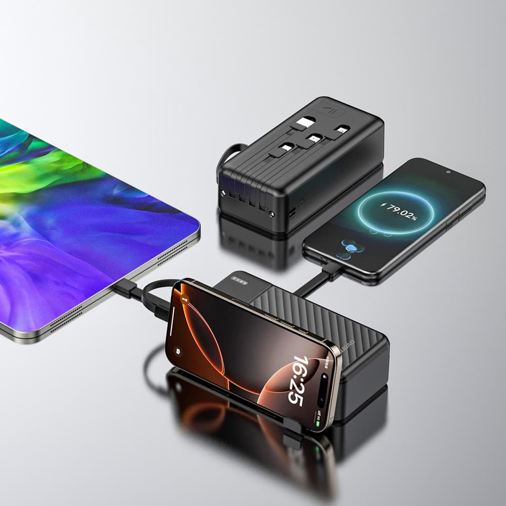 Dudao K11 Max Powerbank 30000mAh s 4 vgrajenimi kabli - črn 3