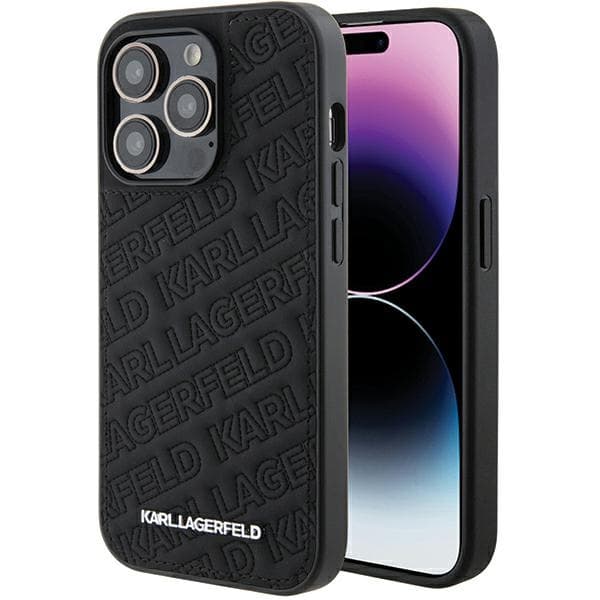 Karl Lagerfeld ovitek za iPhone 15 Pro - črn, prešit