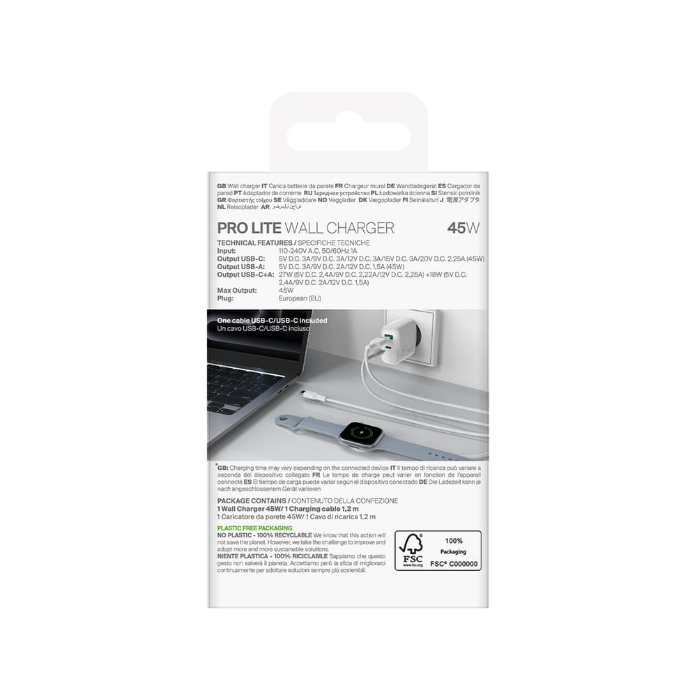 Puro Daily Prolite 45W USB-C/USB-A polnilnik + USB-C kabel, bel 3
