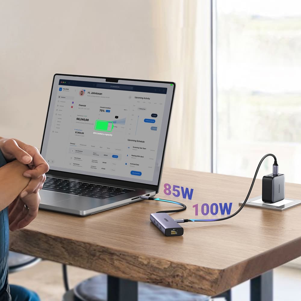 HUB Ugreen CM512 6v1 USB-C - 3x USB-A 3.0 / HDMI / RJ45 / USB-C PD, siv 6