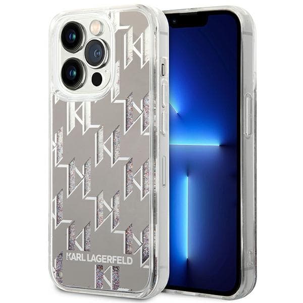 Karl Lagerfeld ovitek za iPhone 14 Pro Liquid Glitter Monogram, srebrn