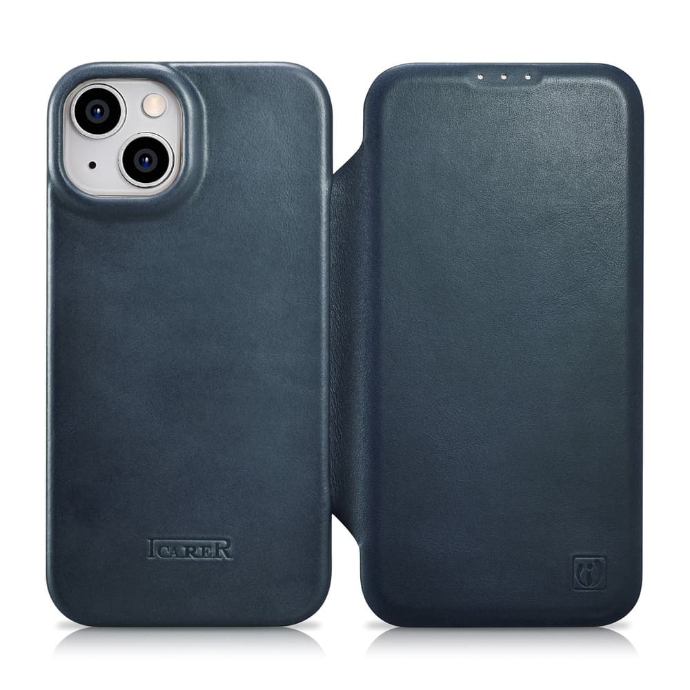 Ovitek iCarer Oil Wax za iPhone 14 Plus, moder