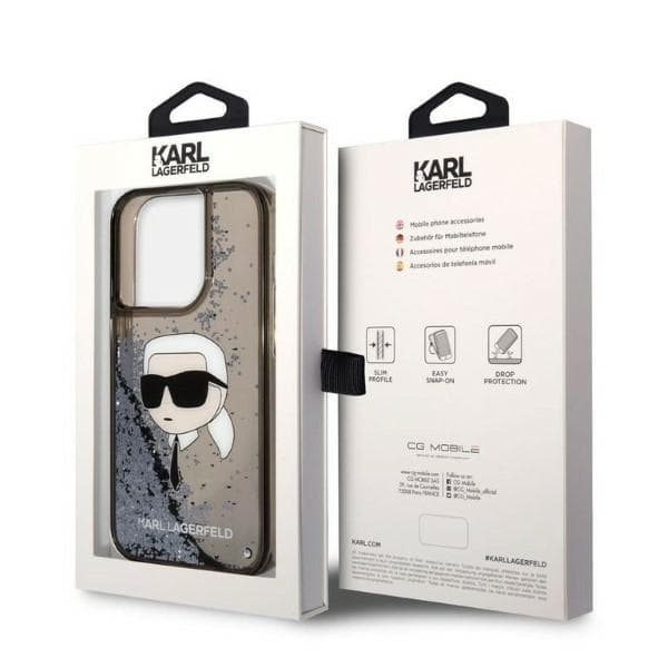 Karl Lagerfeld Glitter Karl's Head etui za iPhone 14 Pro Max - črna 8