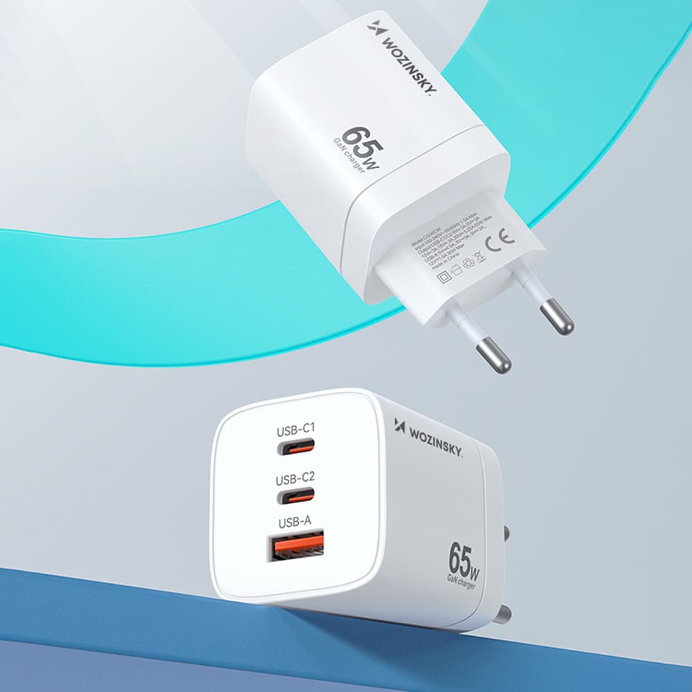 Wozinsky CGWCW 65W GaN stenski polnilec, 1xUSB-A / 2xUSB-C, bel 7