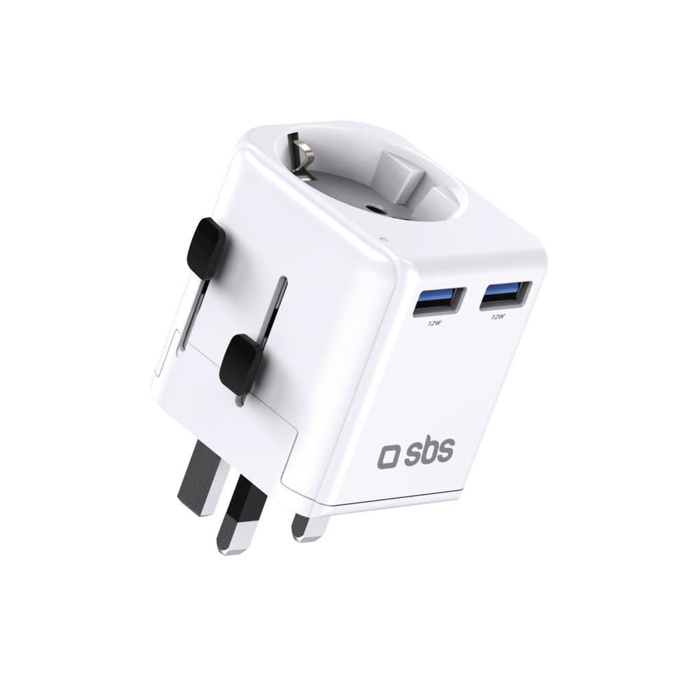 SBS univerzalni potovalni adapter EU 2xUSB-A (bel)