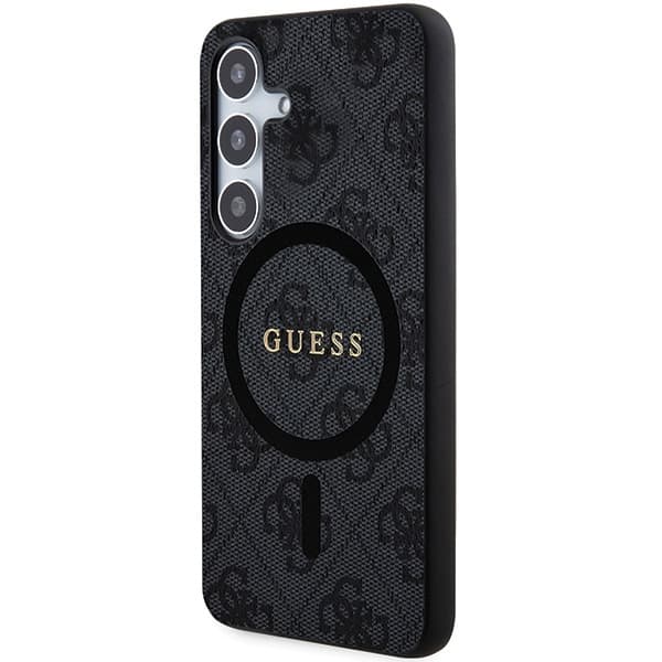 Ovitek za Samsung Galaxy S24 Guess 4G Collection Leather Metal Logo MagSafe - črna