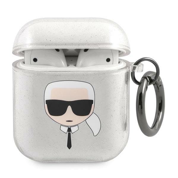Ovitek Karl Lagerfeld Glitter Karl's Head za AirPods 1/2 - srebrn