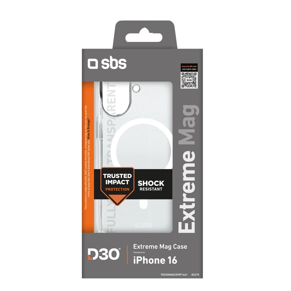 SBS Extreme Mag D3O MagSafe ovitek za iPhone 16 - prozoren 2