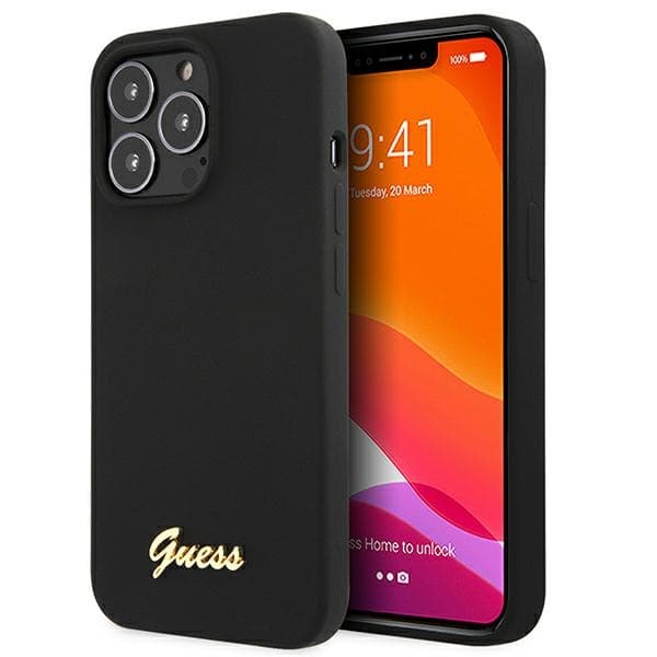 Ovitek Guess Silicone Script Gold Logo za iPhone 13 Pro / 13 6.1" - črna 2