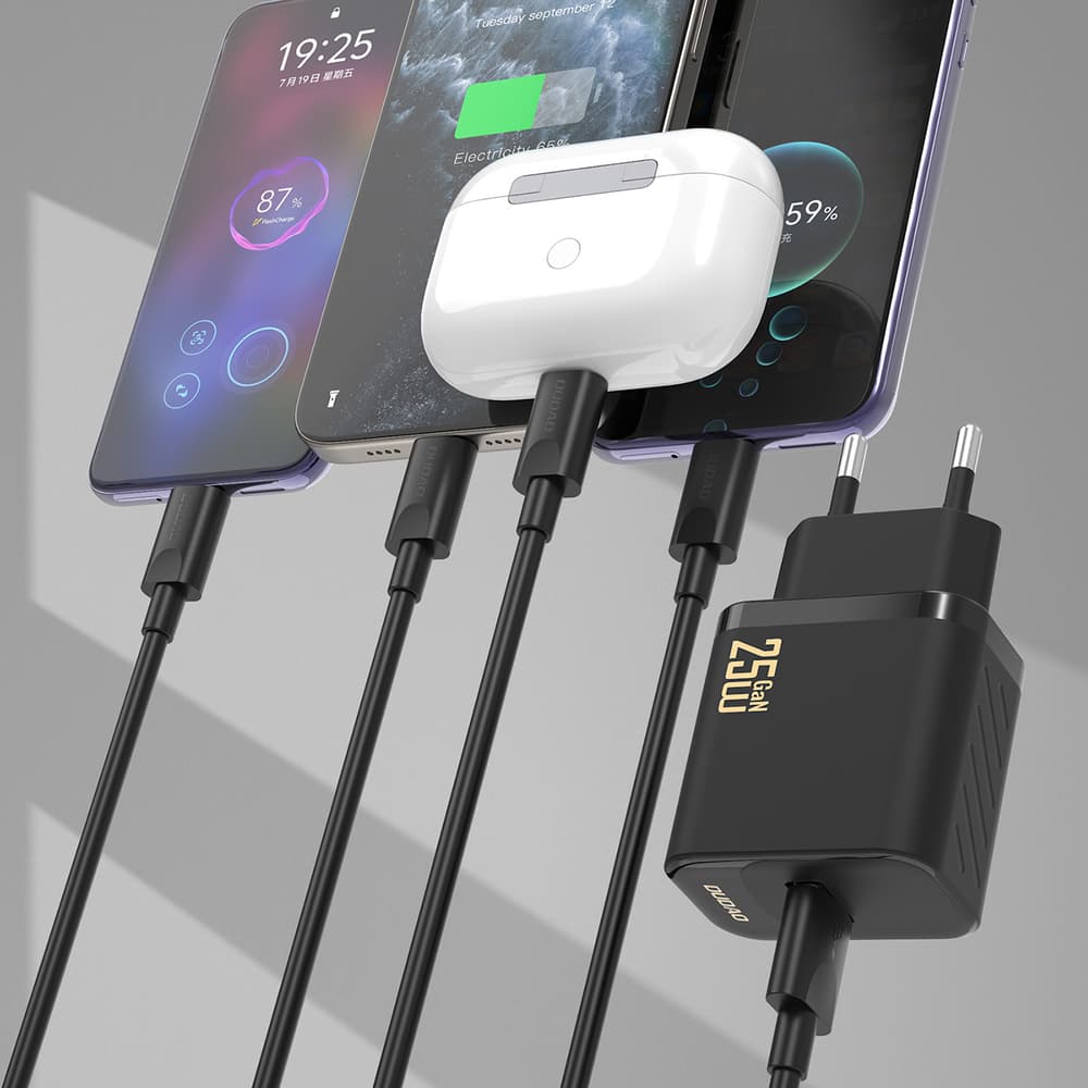 Dudao A27STEU 25W GaN USB-A stenski polnilnik z USB-A - USB-C kablom - bela 3