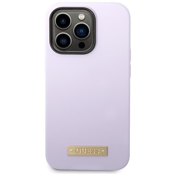 Ovitek Guess Silicone Logo Plate MagSafe za iPhone 14 Pro, vijoličen 3
