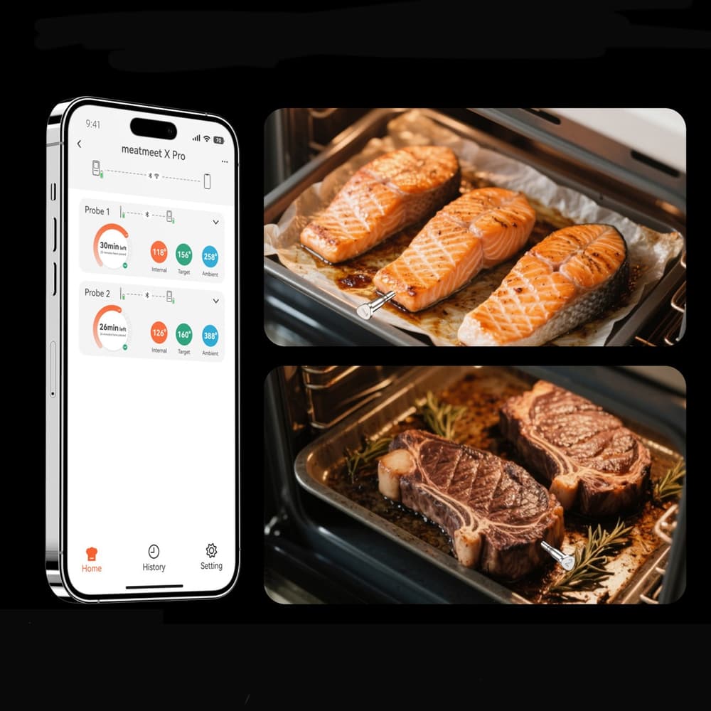 Meatmeet X Pro kuhinjski termometer z Bluetooth/WiFi aplikacijo, črn 7