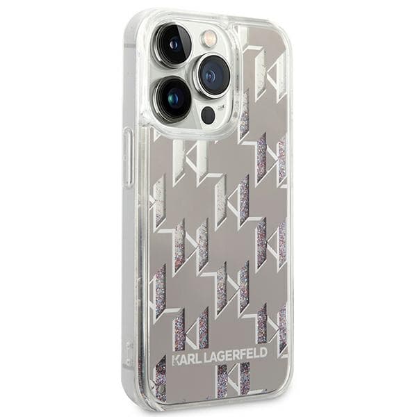 Karl Lagerfeld Trdo ovitje Liquid Glitter Monogram za iPhone 14 Pro Max 6.7" srebrno 4