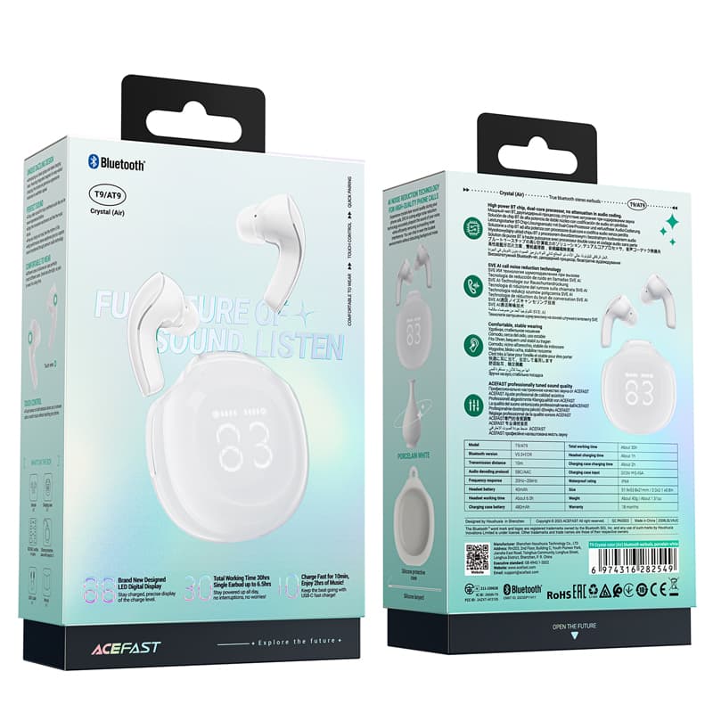 Acefast T9 Bluetooth 5.3 brezžične slušalke, bele 8