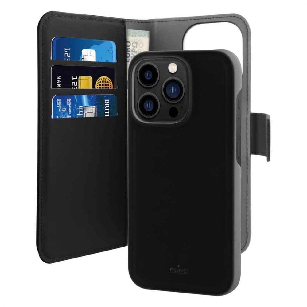 Puro Wallet Detachable MagSafe 2v1 ovitek za iPhone 14 Pro Max (črn)