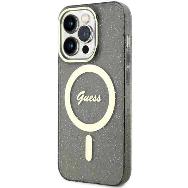Ovitek Guess Glitter Gold MagSafe za iPhone 14 Pro Max, črn 2