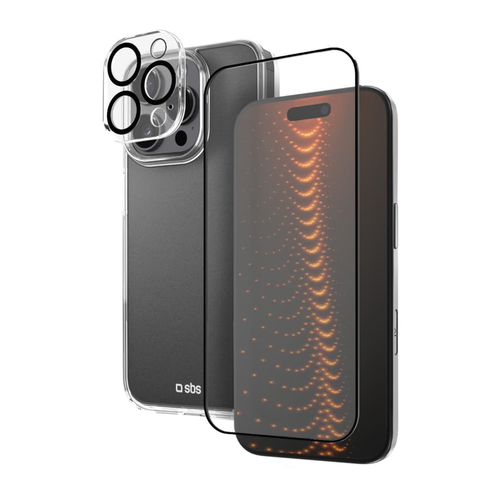 SBS set z D3O za iPhone 16 Pro: ovitek + steklo za zaslon in kamero (transparentno)