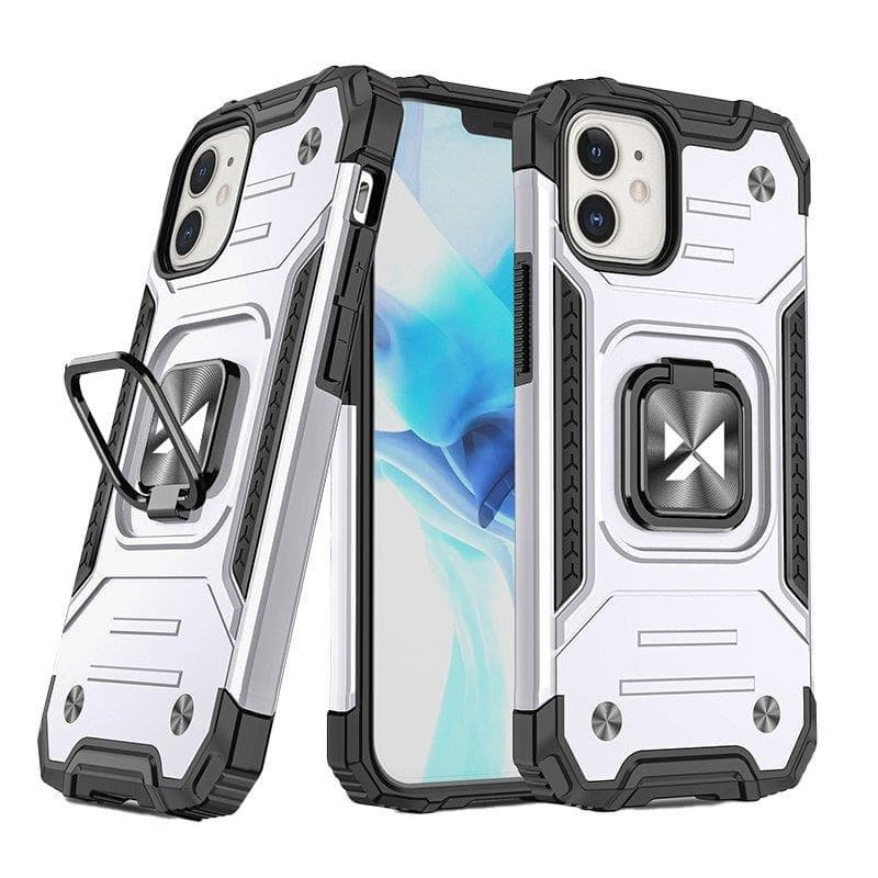 Wozinsky Ring Armor ovitek za iPhone 14, srebrn, s stojalom in obročem