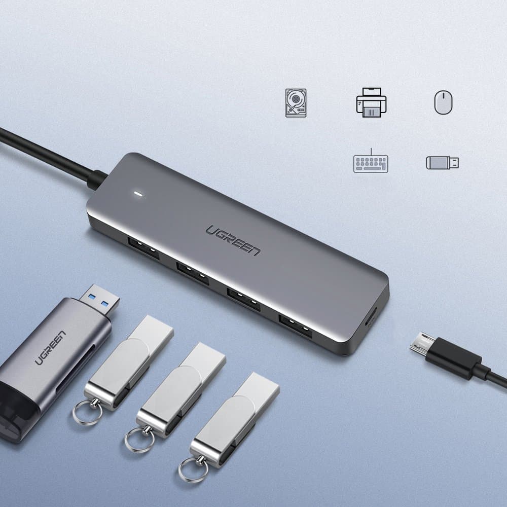 Ugreen USB HUB s portom za napajanje micro USB, 4x USB 3.2 Gen 1, siv 8
