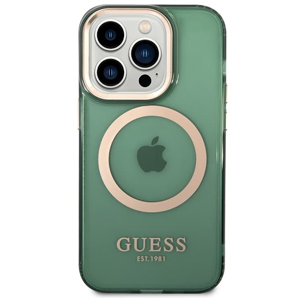 Ovitek Guess Gold Outline Translucent MagSafe za iPhone 14 Pro Max, zelen 3