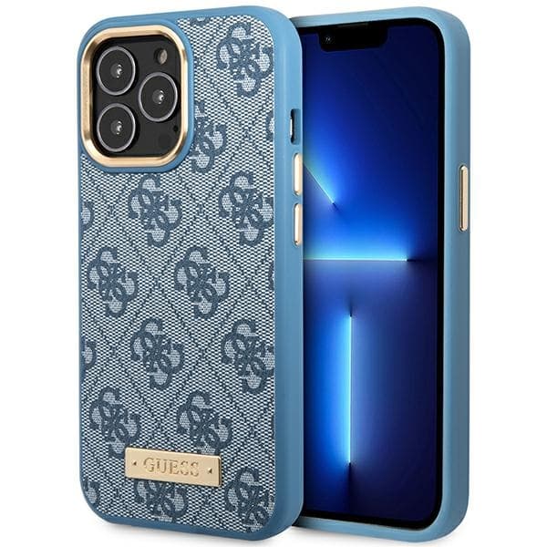Ovitek Guess 4G Logo Plate MagSafe za iPhone 14 Pro, moder
