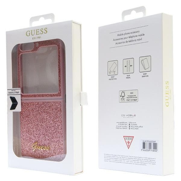 Ovitek Guess Glitter Script za Samsung Galaxy Z Flip 5 - roza 8