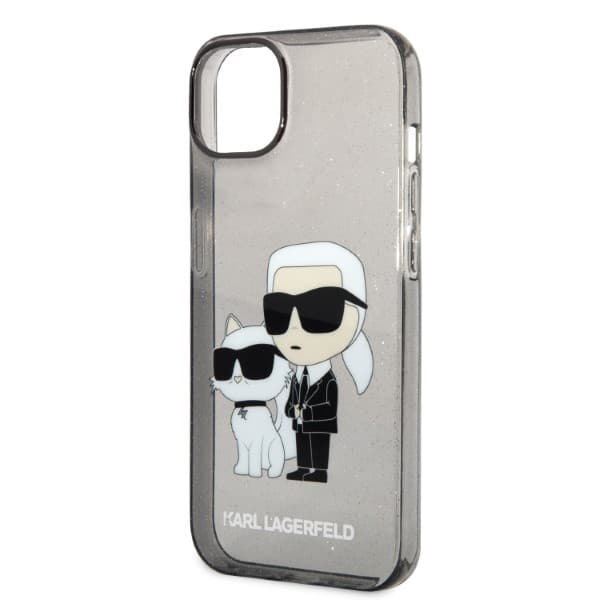 Karl Lagerfeld Glitter Karl & Choupette etui za iPhone 14 Plus - črn 6