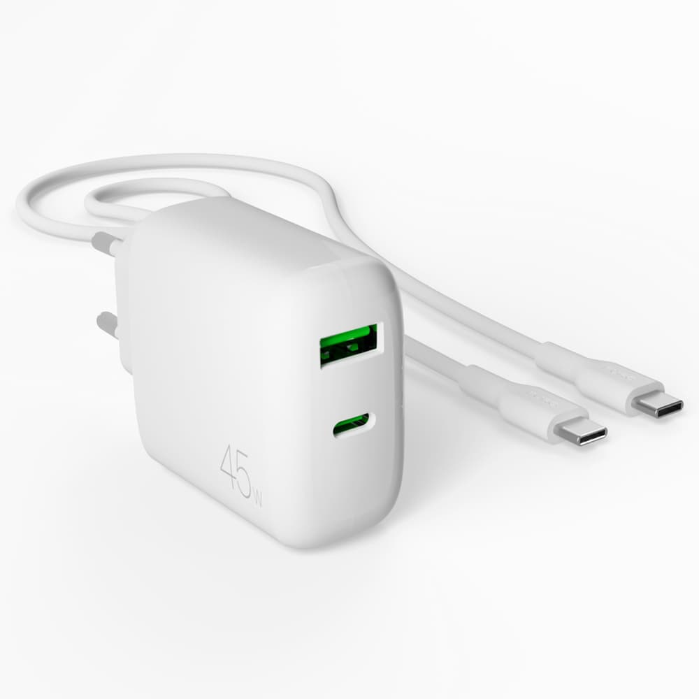Puro Daily Prolite 45W USB-C/USB-A polnilnik + USB-C kabel, bel 4