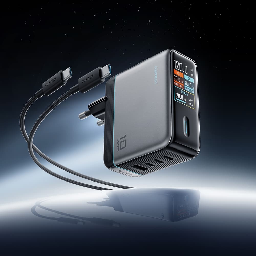 Cuktech AD1204U 120W GaN polnilec z zaslonom in USB-C kablom - Srebrn 3