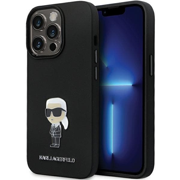 Karl Lagerfeld Silicone Ikonik Metal Pin ovitek za iPhone 14 Pro Max 6.7" - črna