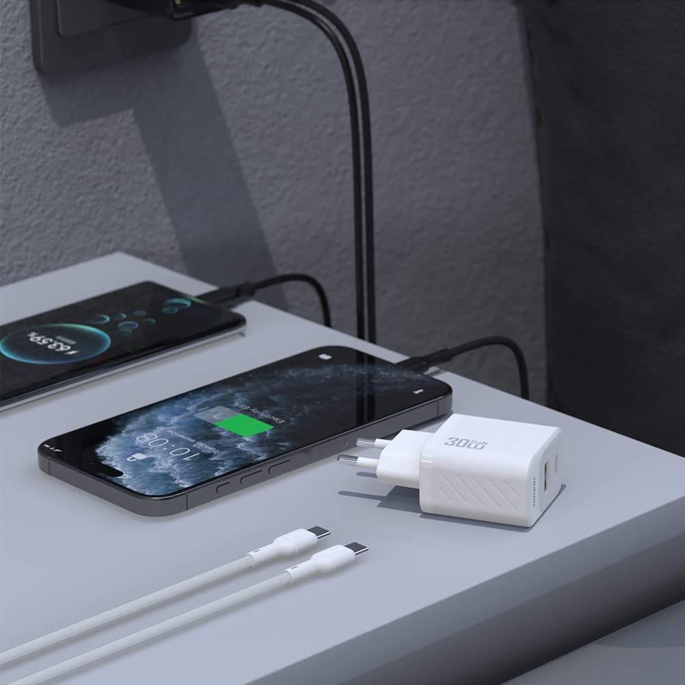 Dudao A27TCEU PD 30W GaN stenski polnilnik USB-A + USB-C s kablom USB-C, bel 4