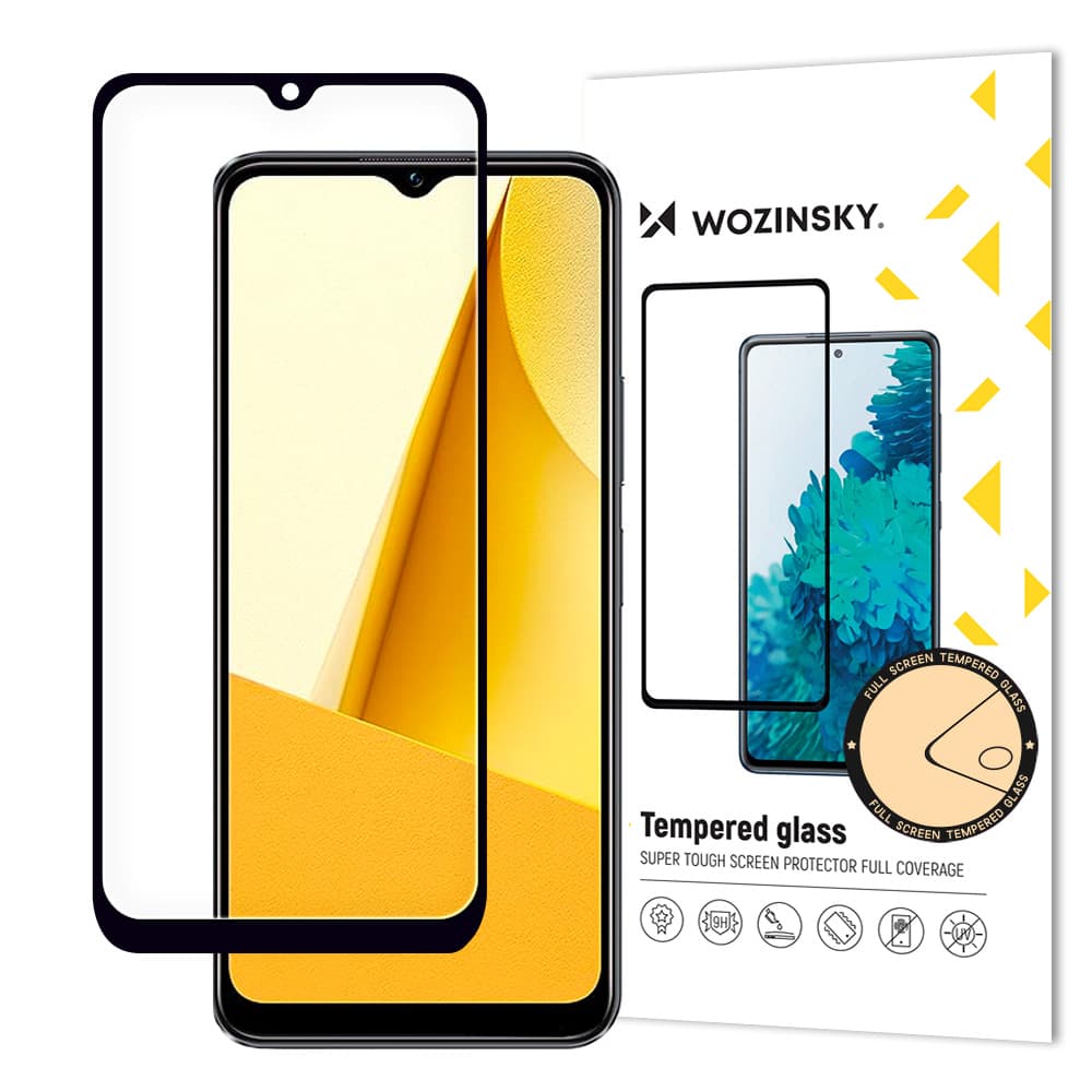 Wozinsky Full Glue kaljeno steklo Vivo Y16 / Y02s s črnim okvirjem (ohranja prostor za ovitek)