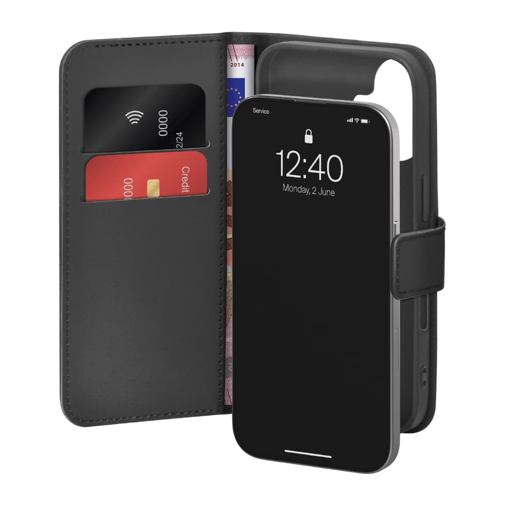 Puro Wallet Stand ovitek za iPhone 17, eko usnje, črn