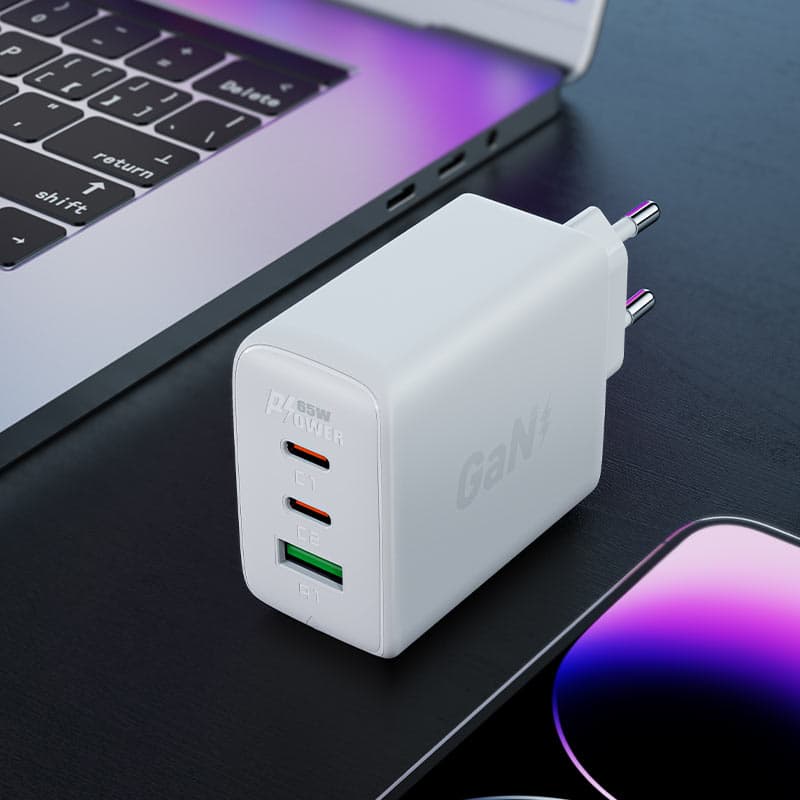 Hitri polnilnik Acefast GaN (2x USB-C / USB-A) PPS / PD / QC4+ 65W - bela 3