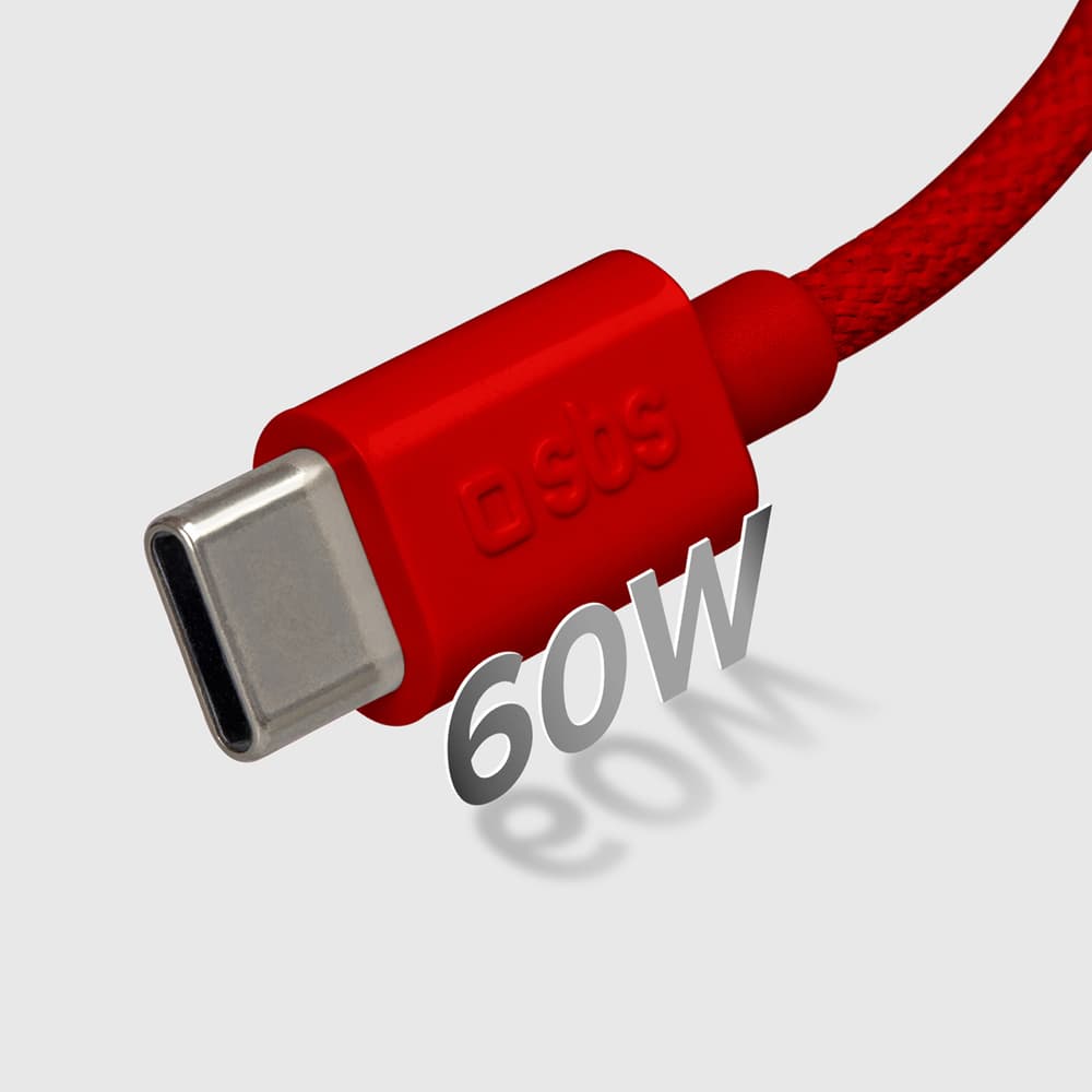 SBS TECABLETISSUETCCR USB-C v USB-C, 1,5m, 60W, pleten kabel - rdeči 7