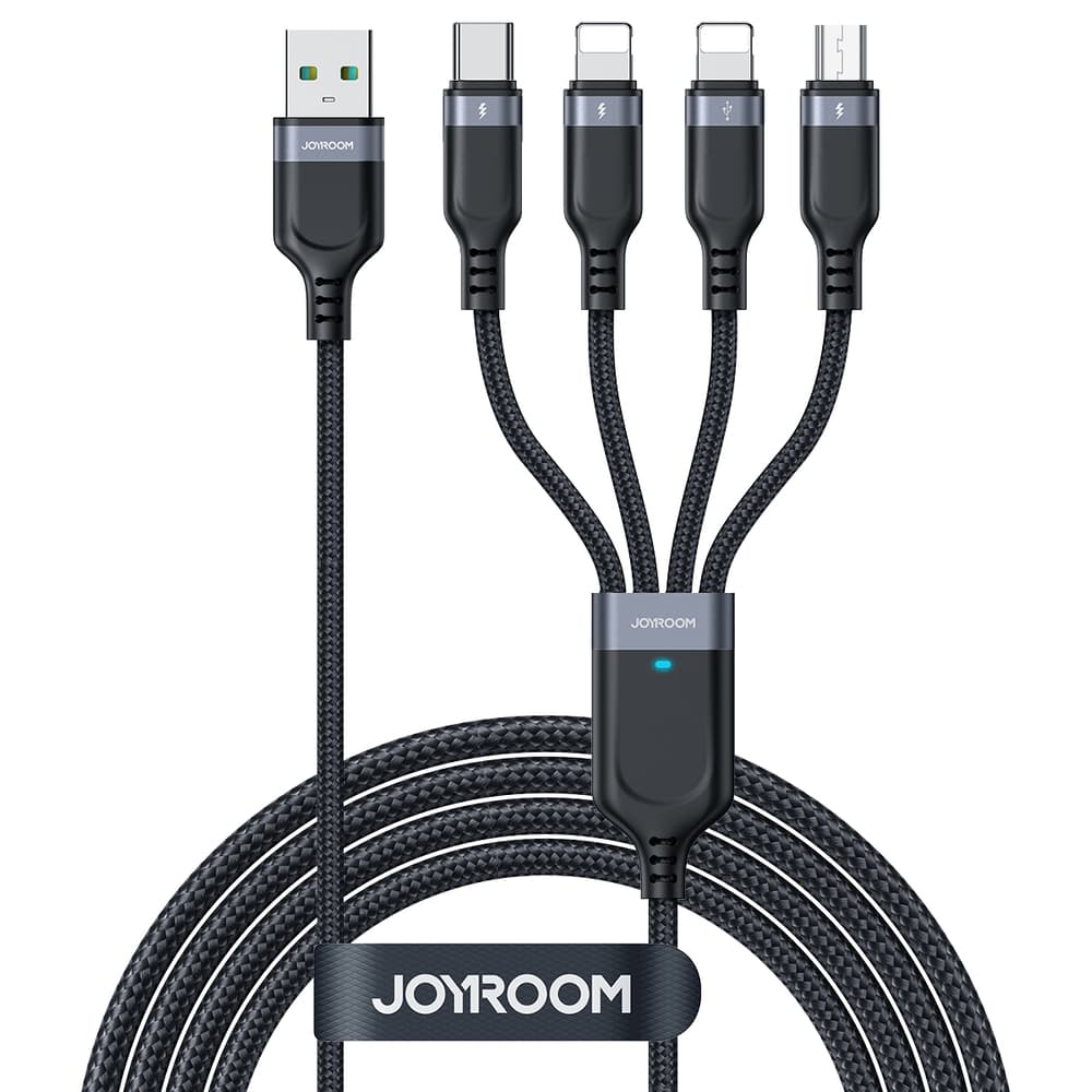Joyroom 4v1 USB-A kabel (2x Lightning, USB-C, Micro USB) 1.2m - črn