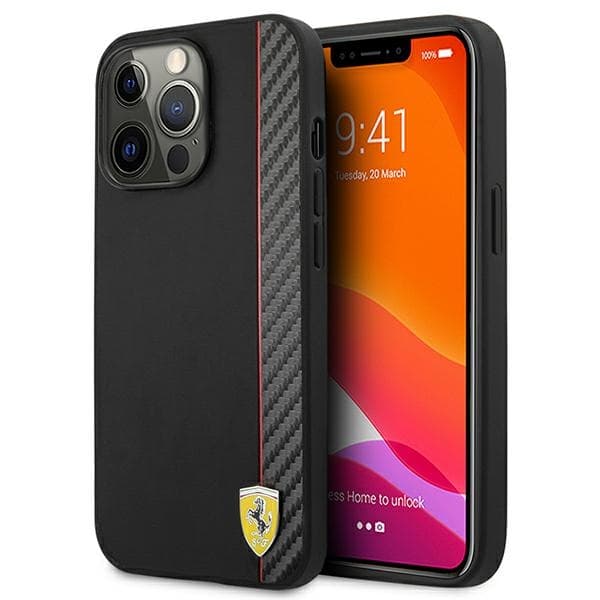 Ferrari FESAXHCP13XBK iPhone 13 Pro Max 6,7" ovitek črn, On Track Carbon Stripe