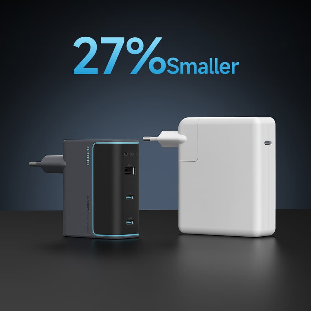 Cuktech GaN 100W stenski polnilnik 2x USB-C, 1x USB-A s kablom - siv 4