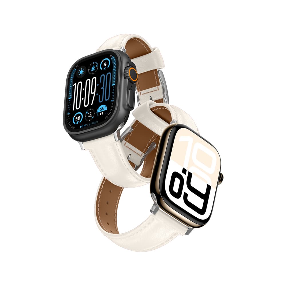 Usnjen pašček AmazingThing Class Band za Apple Watch 45/46/49mm - Svetlo Bež