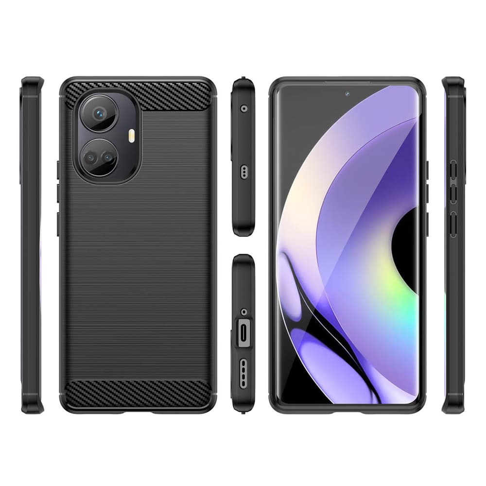 Ovitek Carbon Case za Realme 10 Pro+ - črn, fleksibilni 3