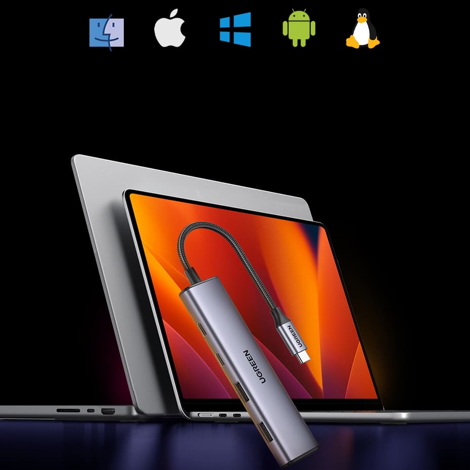 HUB USB-C Ugreen CM473 (2x USB-A / 2x USB-C) 20 cm - siv 2