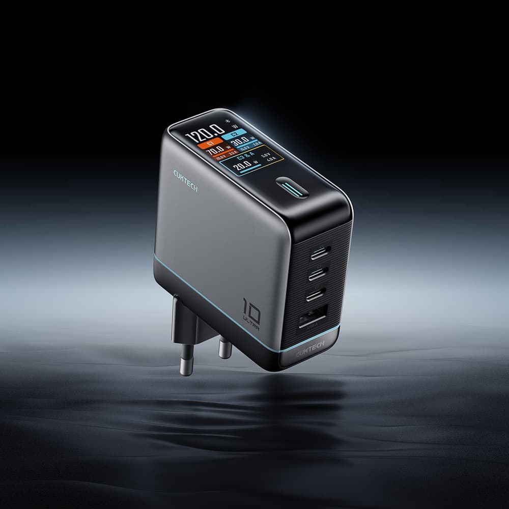 Cuktech AD1204U 120W GaN polnilec z zaslonom in USB-C kablom - Srebrn 2