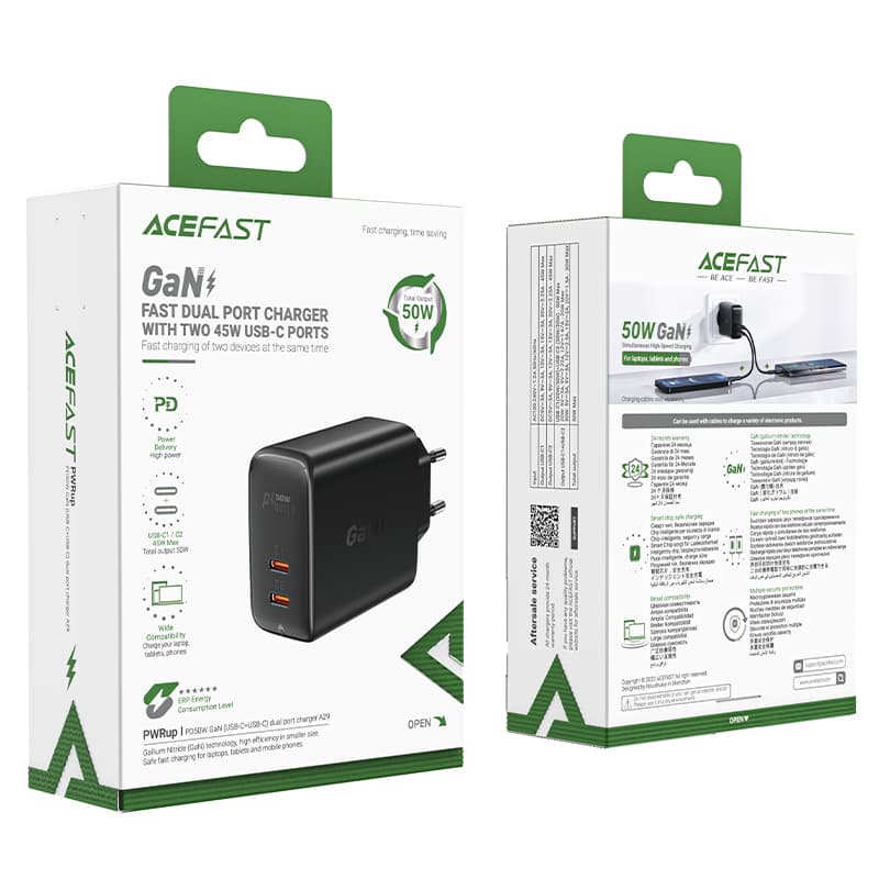 Acefast A29 PD 50W GaN polnilnik (USB-C + USB-C), črn 5