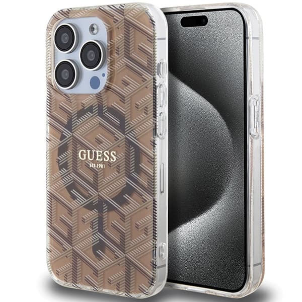 Guess IML GCube MagSafe etui za iPhone 15 Pro - rjava
