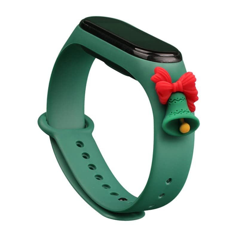 Hurtel božični pašček za Xiaomi Mi Band 3/4, temno zelena, zvonček