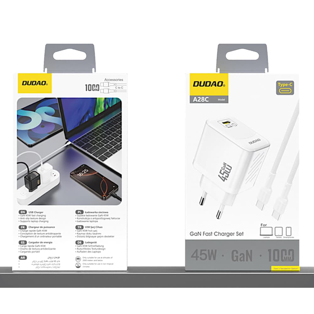 Dudao A28C 45W GaN stenski polnilnik + USB-C kabel, bela 5