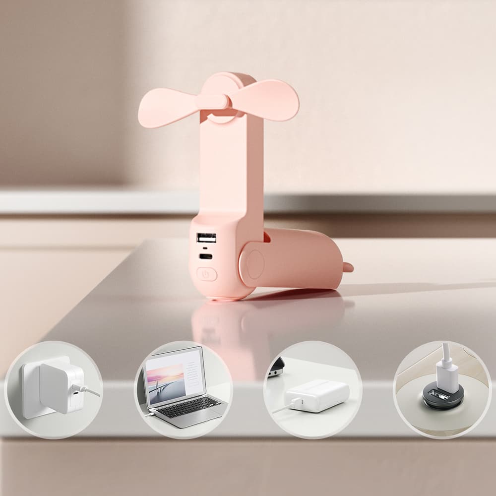 Ročni ventilator Jisulife Life8, roza, s funkcijo power bank 2