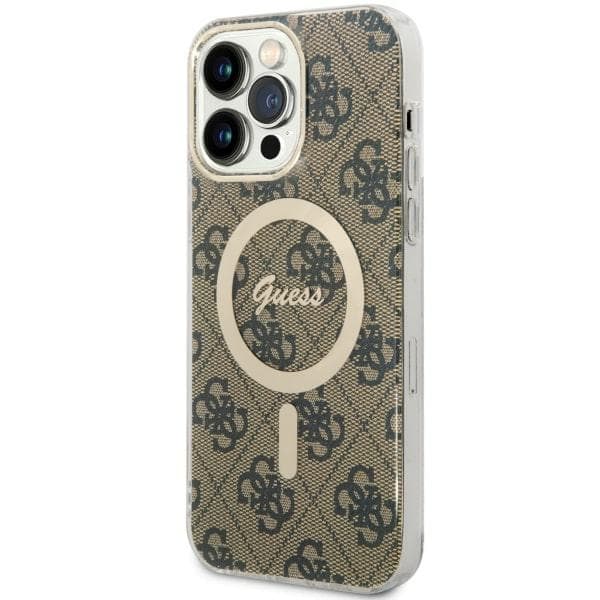Ovitek Guess 4G MagSafe za iPhone 14 Pro Max, rjav