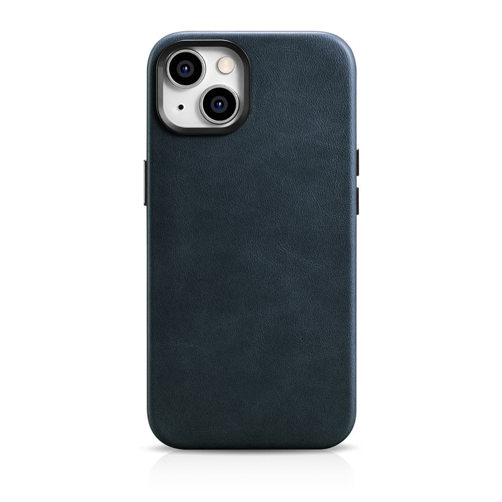 iCarer Oil Wax Premium usnjen ovitek za iPhone 14 Plus, temno moder (MagSafe)